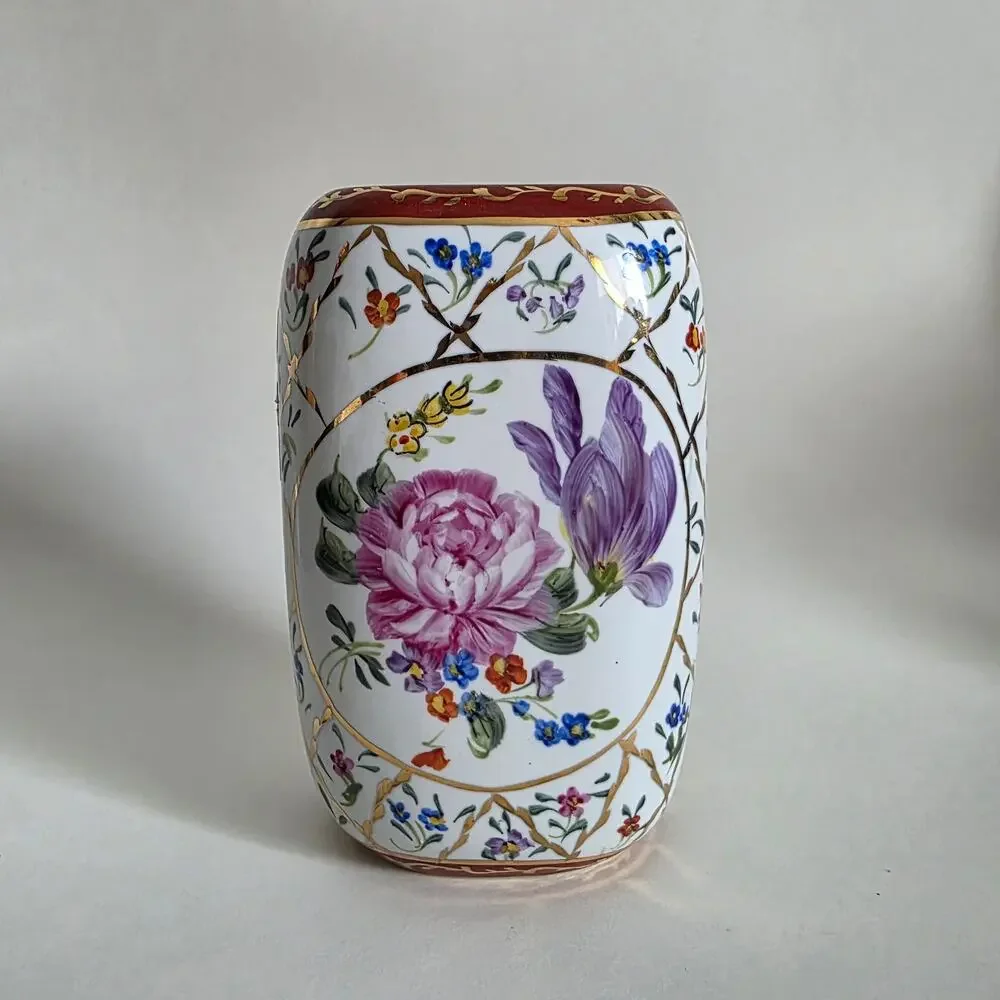 Formalities by Baum Bros Hand Painted 10K Gold Ceramic Vase Floral